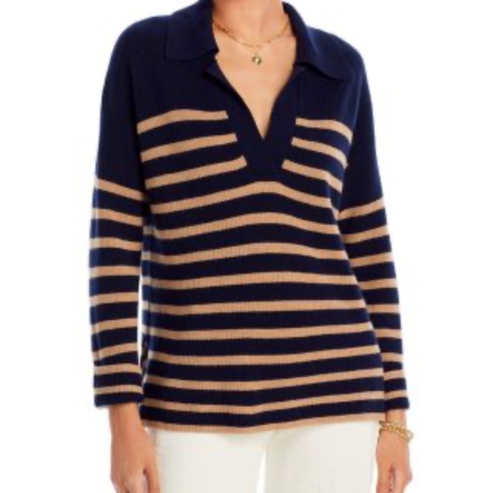 Rails Striped Navy and Tan V-Neck Sweater
